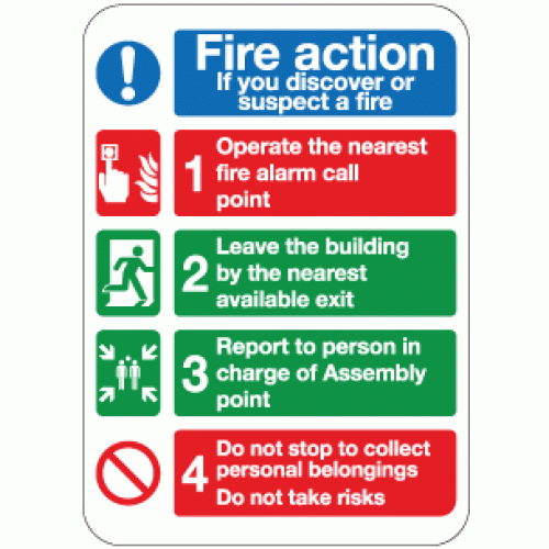 Fire action if you discover or suspect a fire sign