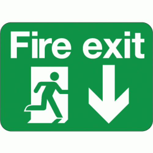 Fire exit below sign