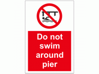 Do not swim around pier sign