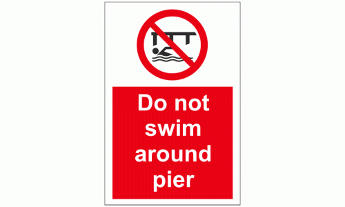 Do not swim around pier sign