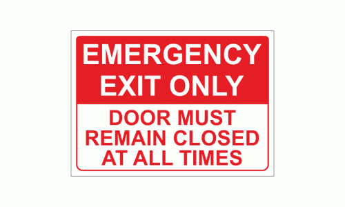 Emergency exit only door must remain closed at all times sign