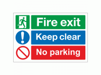 Fire exit keep clear no parking sign