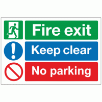 Fire exit keep clear no parking sign