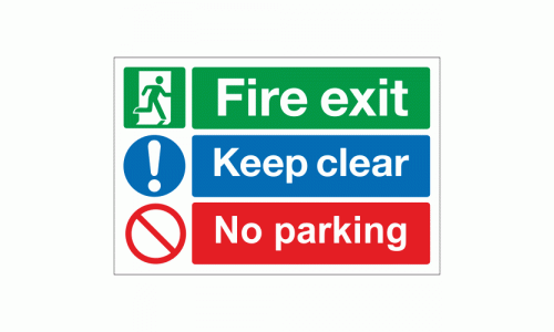 Fire exit keep clear no parking sign