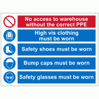 No access to warehouse without the correct PPE sign