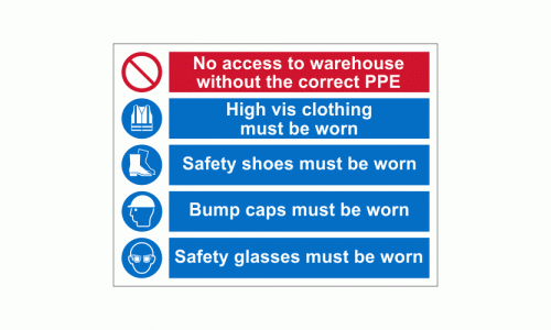 No access to warehouse without the correct PPE sign