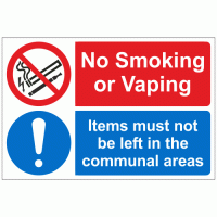 No smoking or vaping items must not be left in the communal areas sign