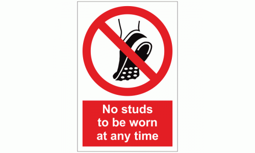 No studs to be worn at any time sign