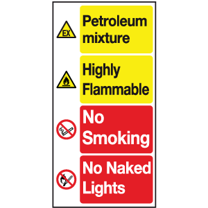 Petroleum Mixture Highly Flammable No Smoking No Naked Lights Sign Petrol Station Signs