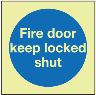 Photoluminescent 'Glow in the Dark' Fire door keep locked sign